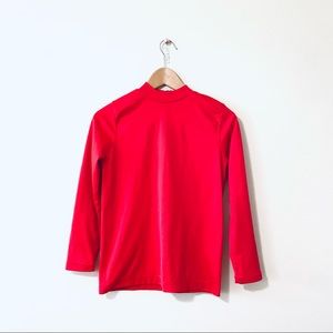 Vintage 70s Red Mock Neck Blouse Long Sleeve XS Petite